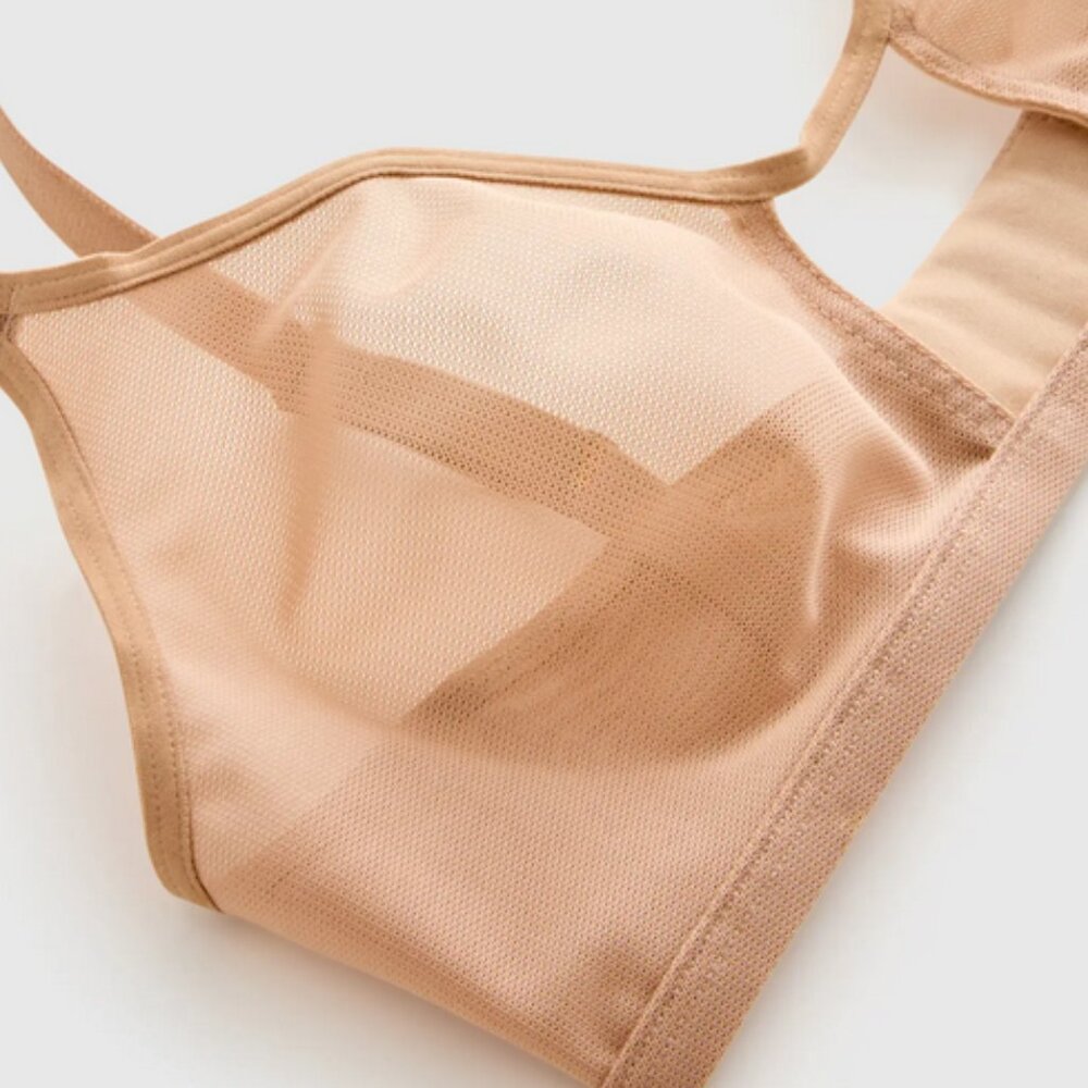 NWOT Quince Belgian Mesh Sheer Cutout Bralette in Sand Sz S - Picture 6 of 8